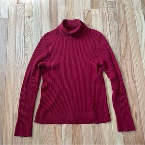 Red Ribbed Turtleneck Sweater Women Medium Cotton Knit Old Money Preppy Academia